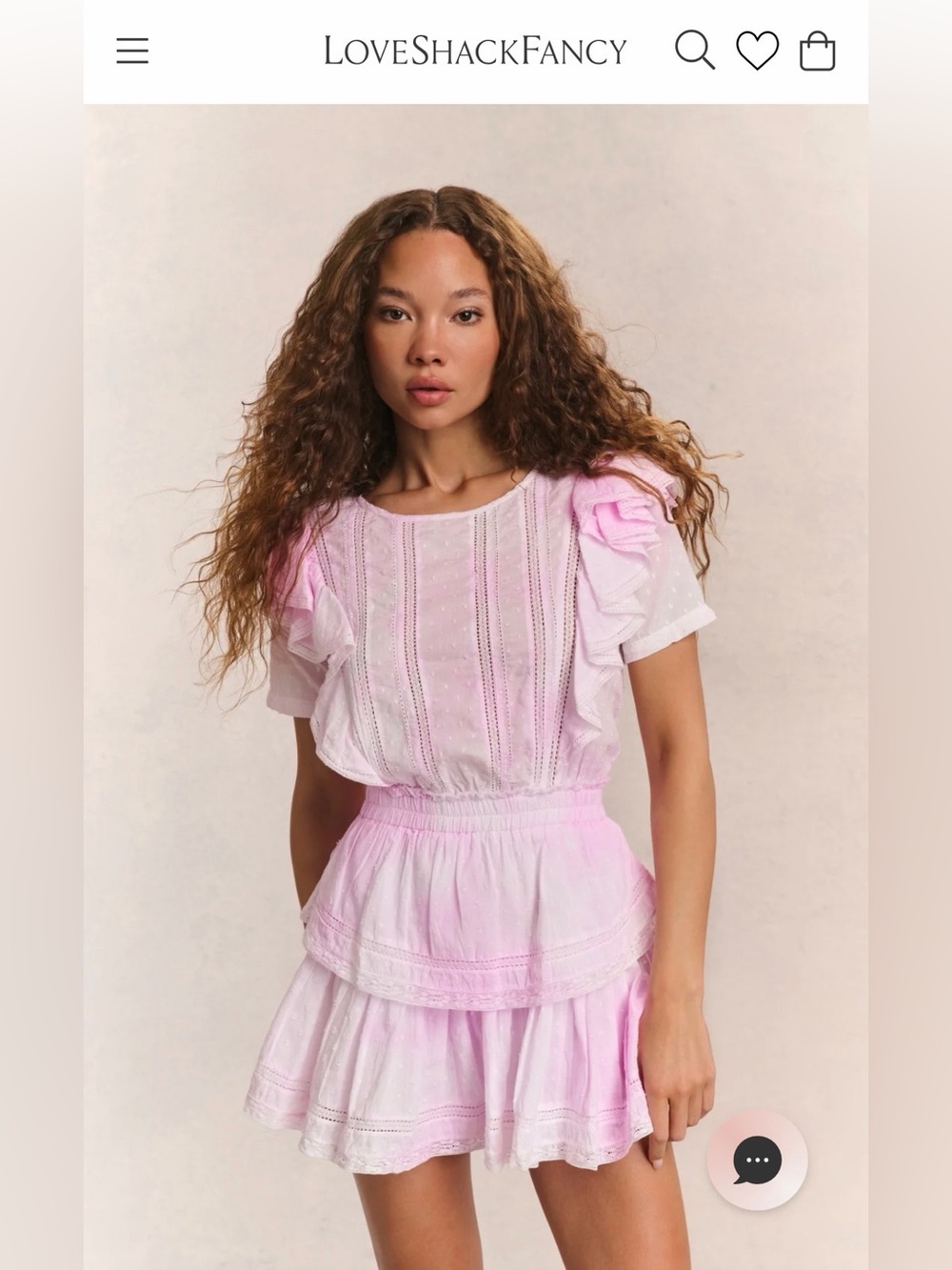 LOVESHACKFANCY NATASHA HERITAGE PINK WHITE COTTON MINI DRESS SZ SMALL VERY GOOD